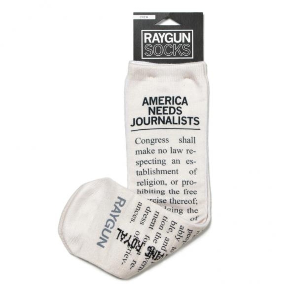 NWT America Needs Journalists Crew Socks - Light Pink With Black - Raygun